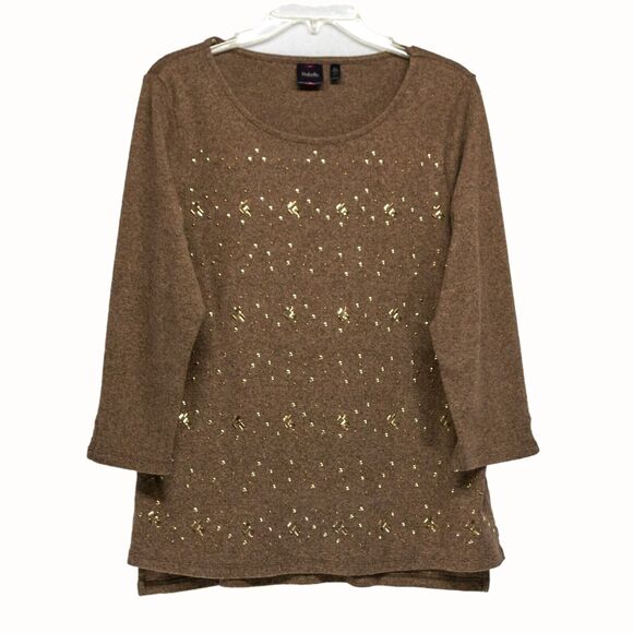 Women's XL RAFAELLA Brown Sweater with Gold Accents 3/4 Length Sleeves - Picture 1 of 5